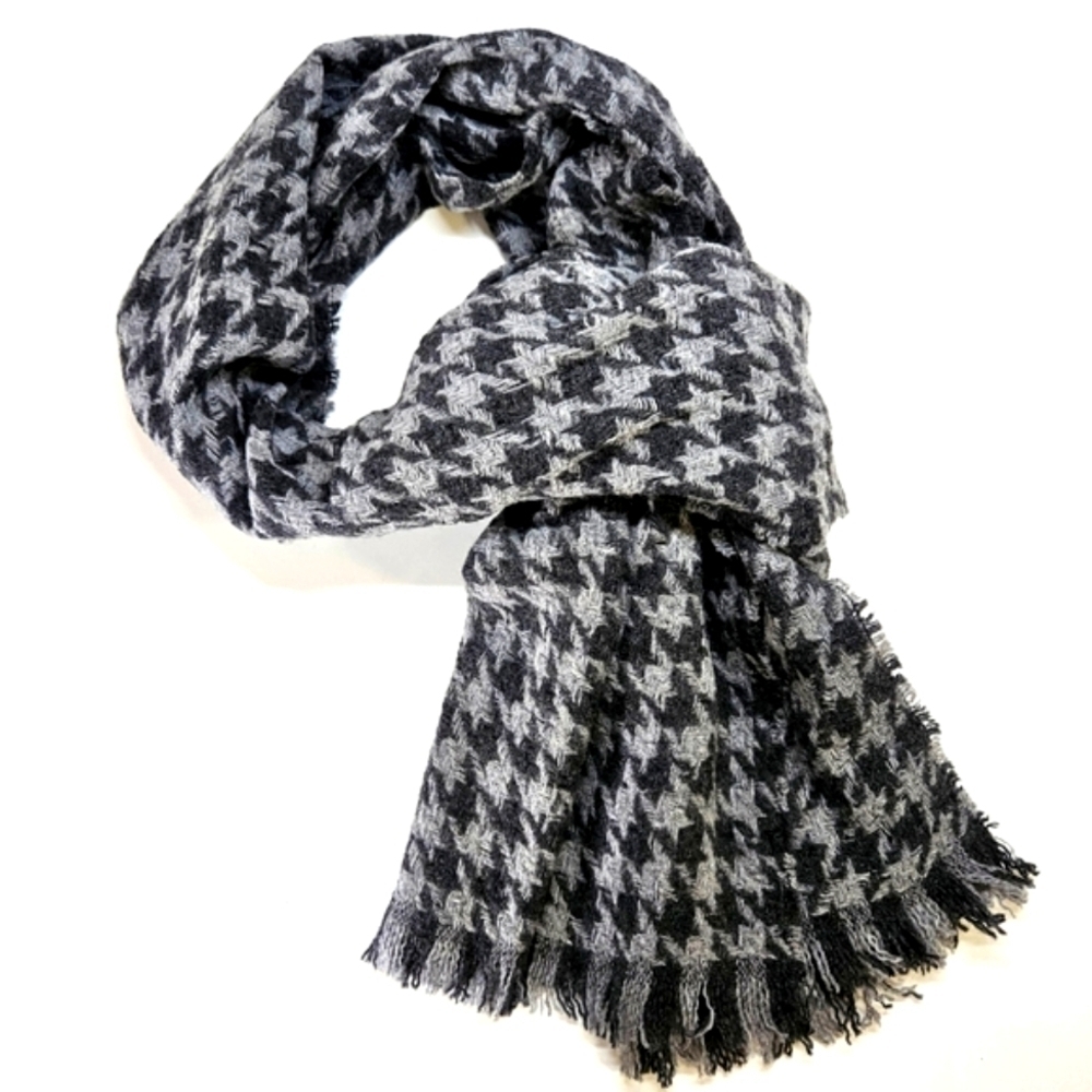 NEW J. Crew Oversized Gray Houndstooth Wool Blend Knit Scarf Unisex Made Italy